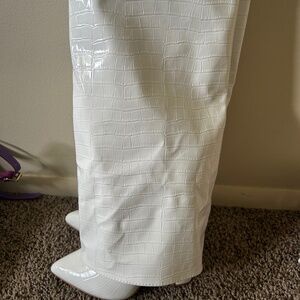 White Leather PU Shark Boots